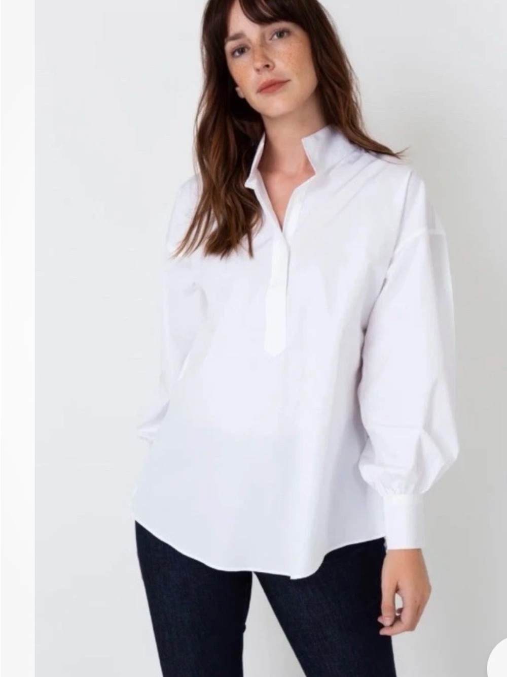 ANN MASHBURN Anaya Popover Shirt in White Size Medium